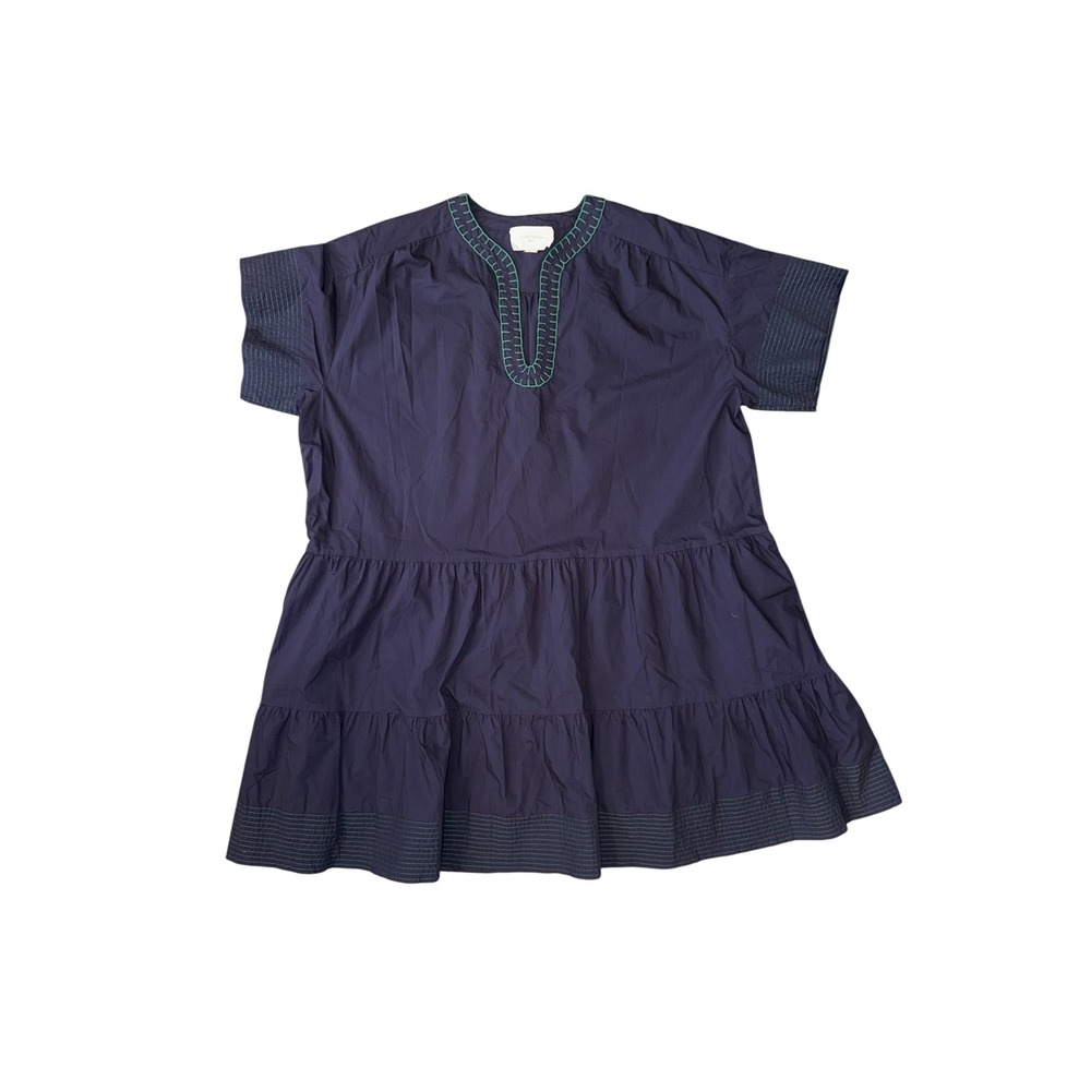 Pomander Place Tiered Mini Dress Womens Large Navy Blue Cotton Whipstitch